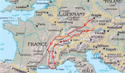 Mapa cesty z Prahy na jih Francie a zpět