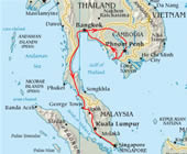 Trasa cesty z Bangkoku do Singapuru